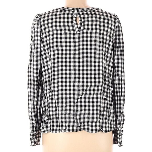 Loft Long Sleeve Blouse Black White Gingham - Picture 2 of 12